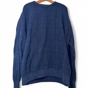 Vintage style oversized blue windowpane knit grandpa sweater